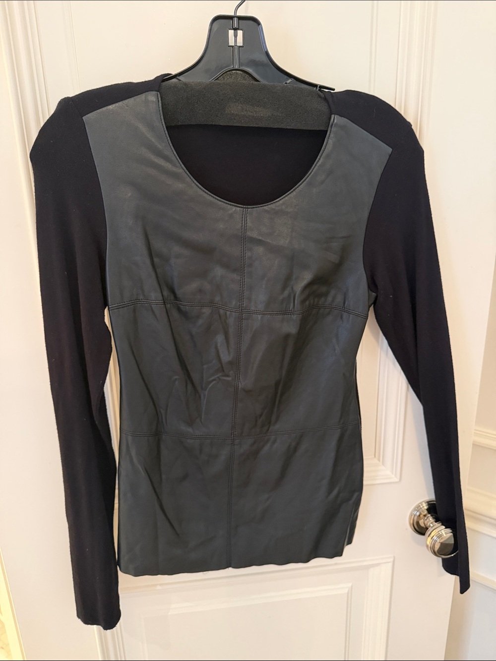 Bailey 44 Black Faux Leather Panel Long Sleeve Tee medium